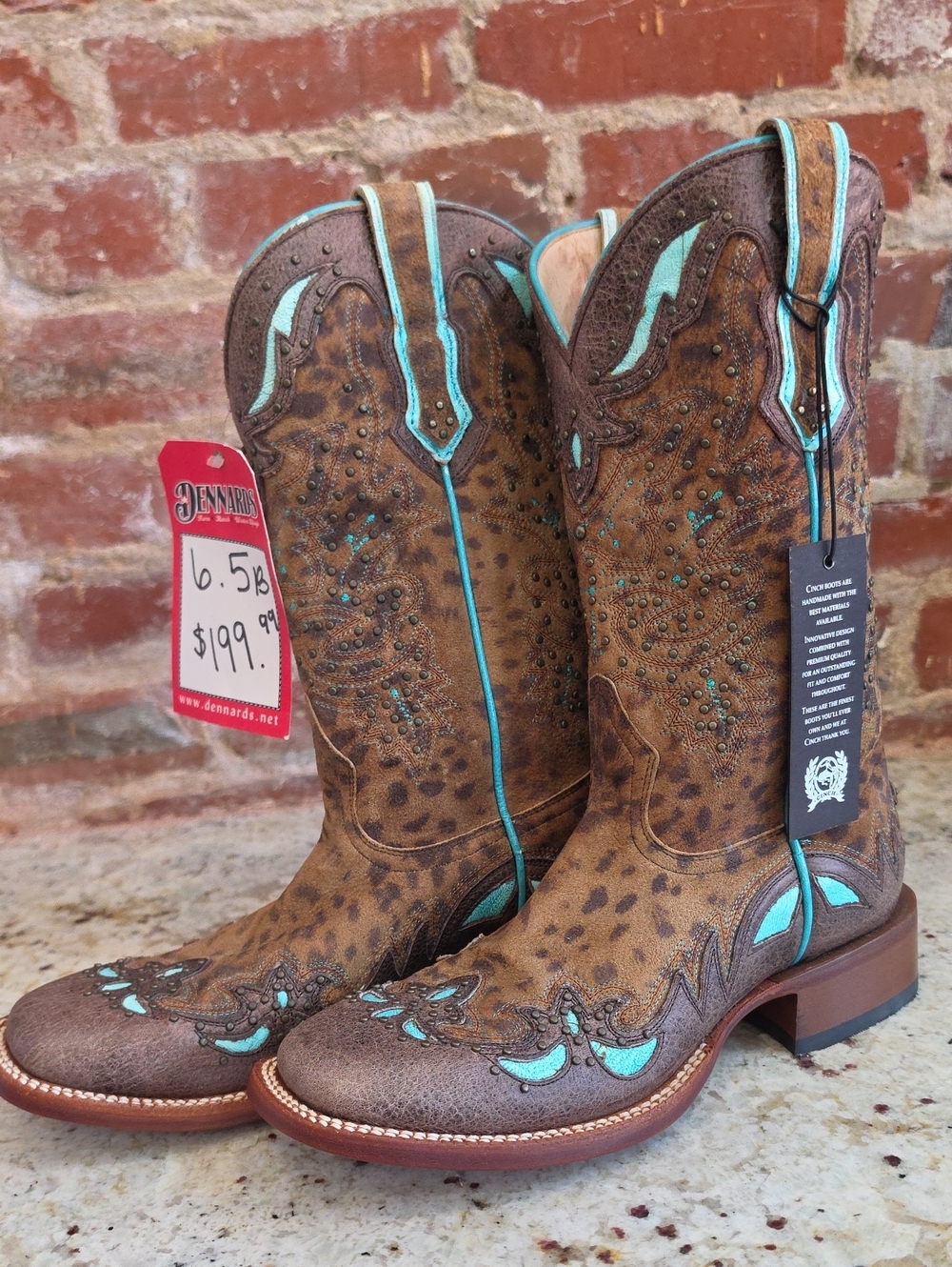 Cinch Brown Leopard-Print Western Boots with Turquoise Accents - Women - 1748